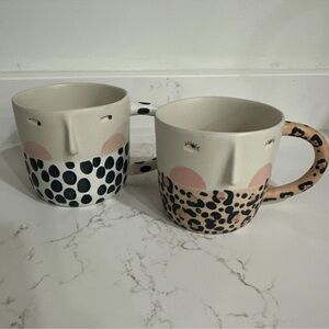 ANTHROPOLOGIE Fotini Tikkou Visage Face Coffee Mug Lot Leopard/Polka Dot